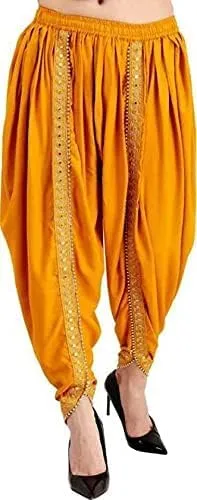 Women's Traditional Dhoti Harem Pants, Cream White with Gold Embellishments, Free Size 28-36