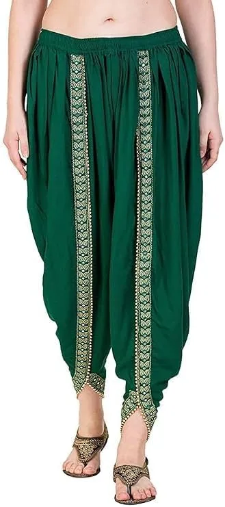 Women's Traditional Dhoti Harem Pants, Cream White with Gold Embellishments, Free Size 28-36