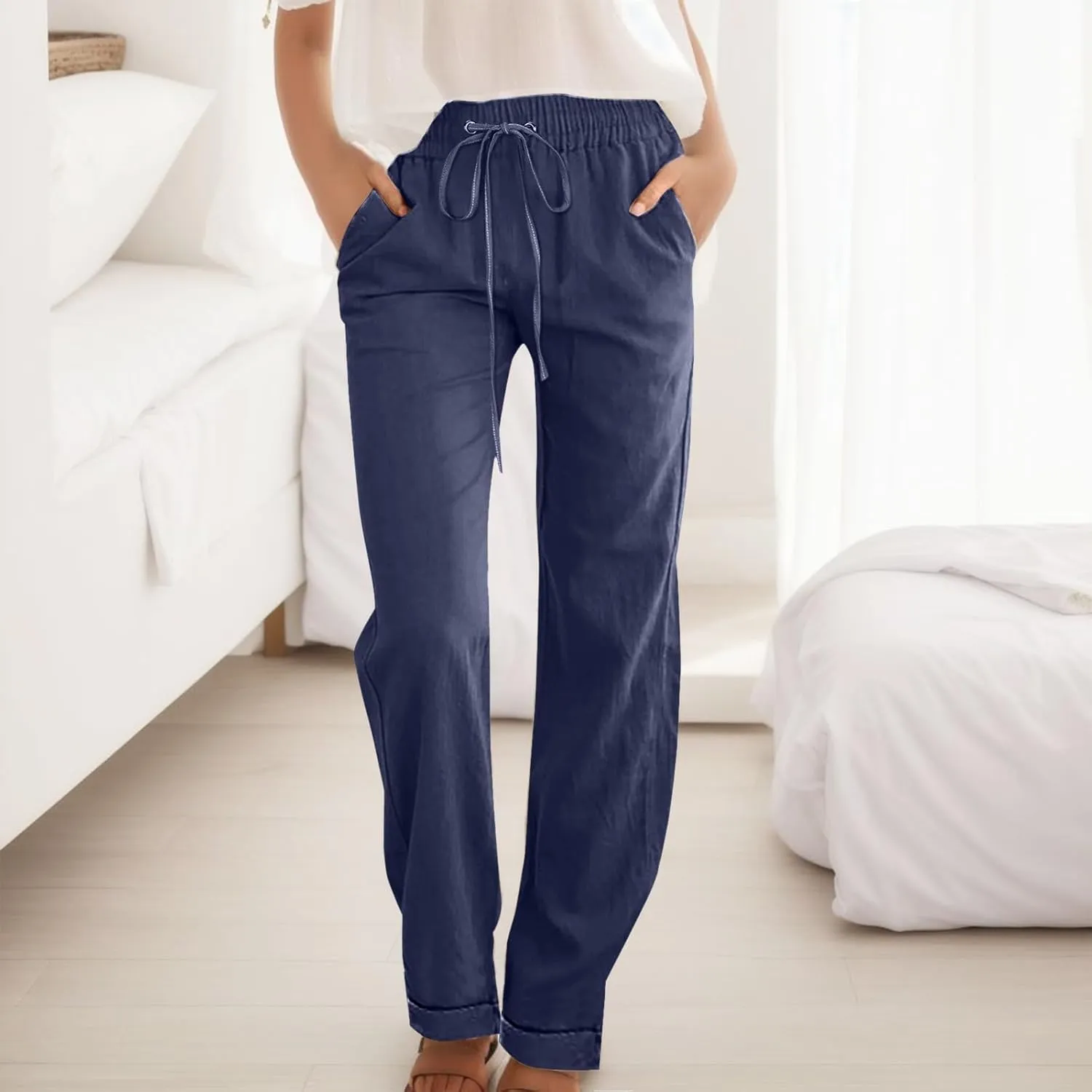 Womens Wide Leg Harem Pants Winter Nice Business Thermal with Pockets Fleece Lined Wide Leg