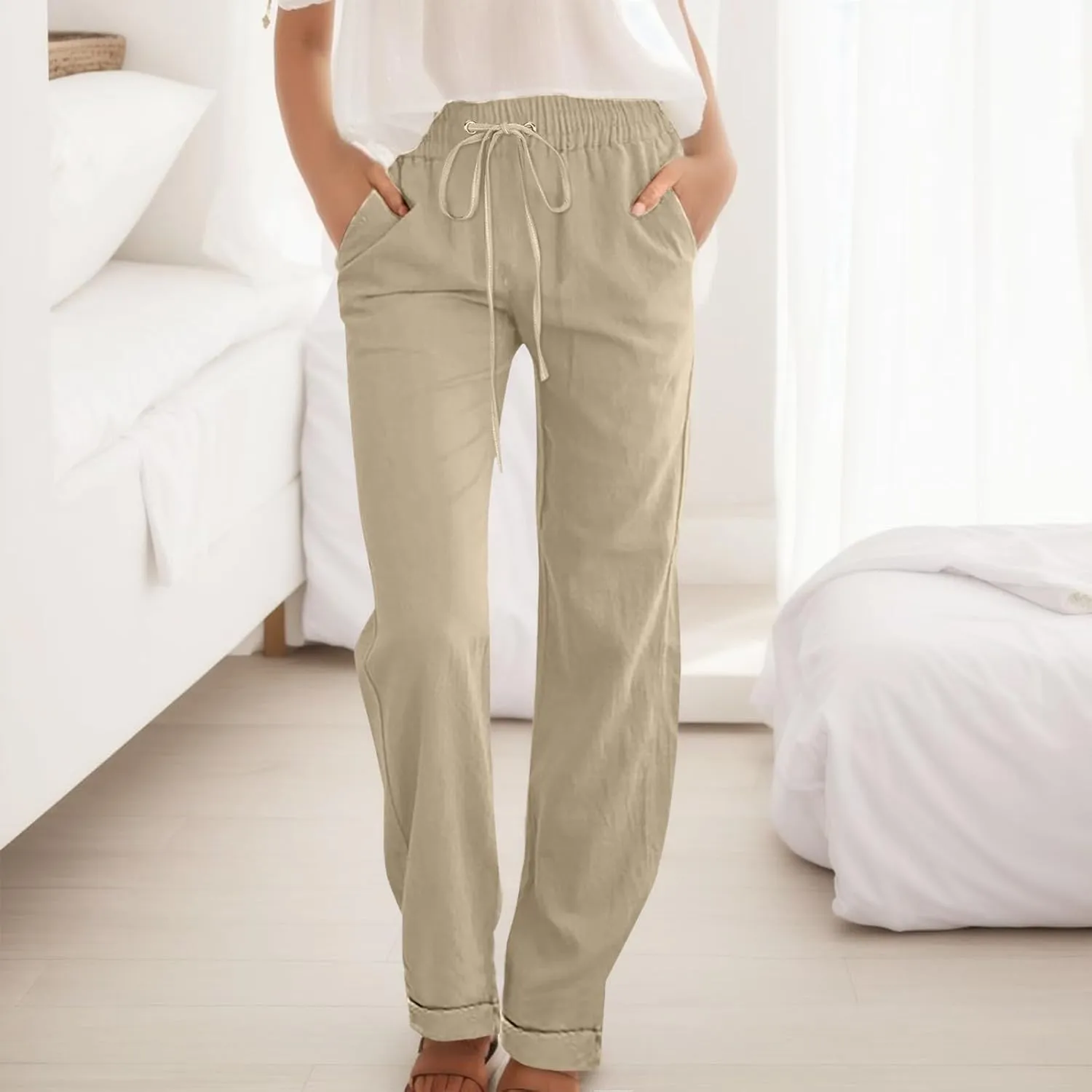 Womens Wide Leg Harem Pants Winter Nice Business Thermal with Pockets Fleece Lined Wide Leg