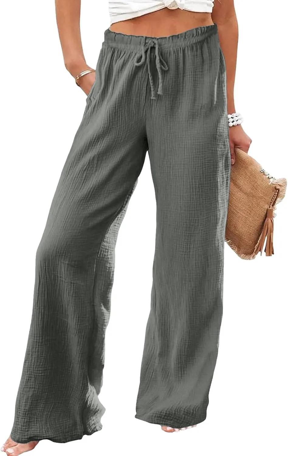 Womens Wide Leg Sweatpants Winter on Outfits Jegging with Pockets Solid Color Fleece Lined