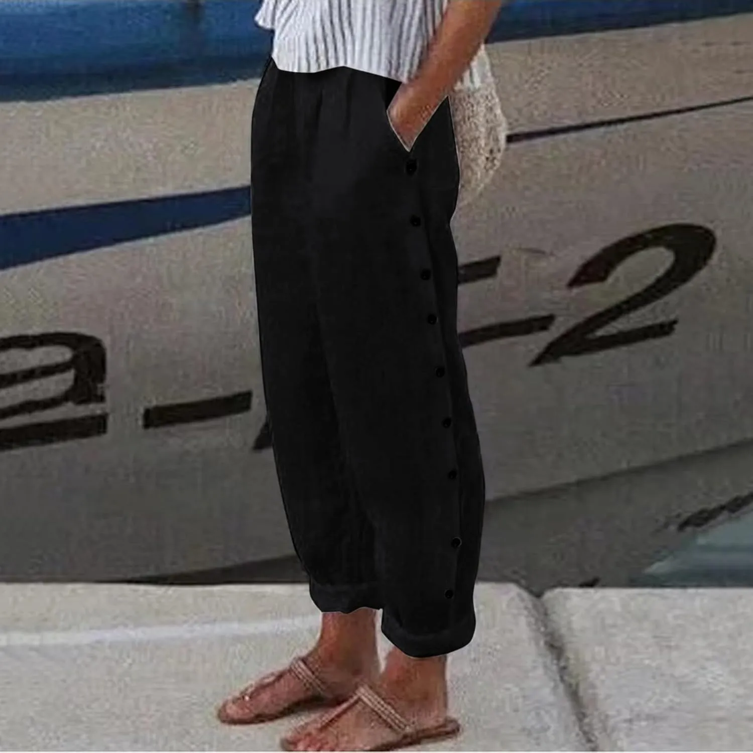 Womens Wide Leg Sweatpants Winter Opaque Beach Thermal with Pockets Barrel Pants Wide Leg